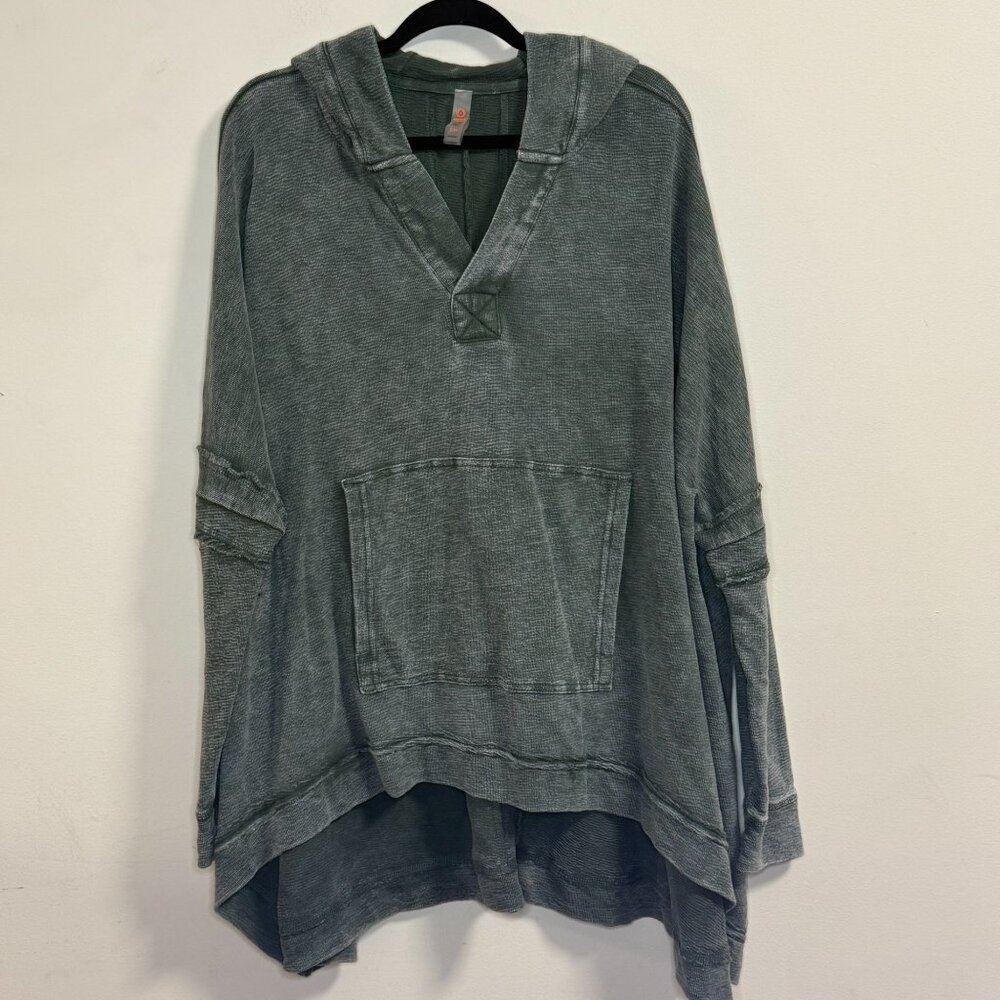 Mono B Women's S/M Sage Green Hooded Pullover with Kangaroo Pocket & High-Low He